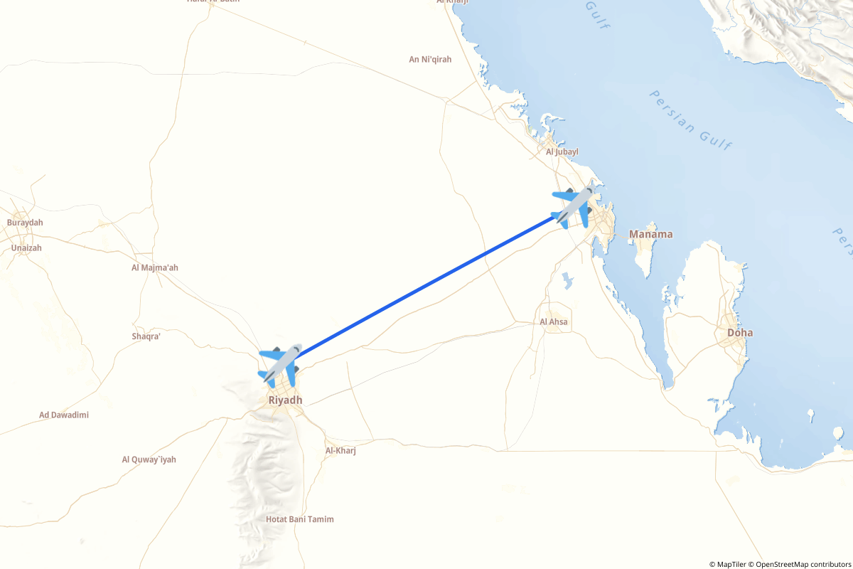 Map of the Ad Dammam to Riyadh route