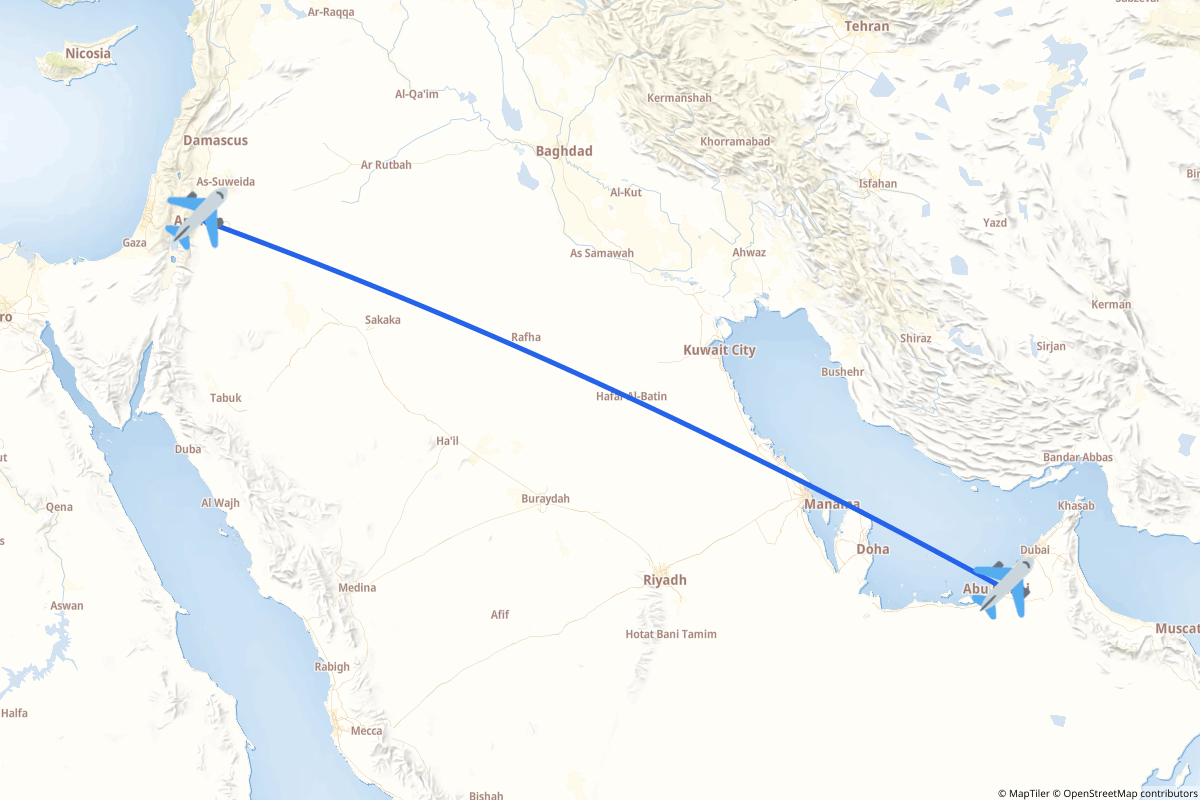 Map of the Abu Dhabi to Amman route