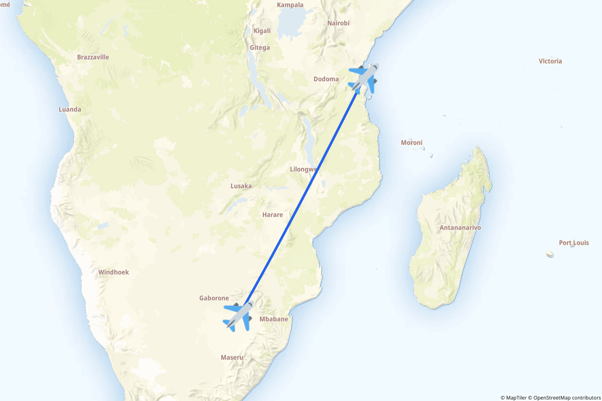 Map of the Johannesburg to Zanzibar route