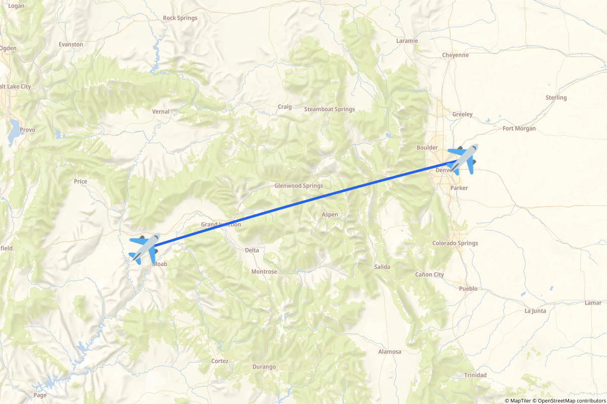 Map of the Moab to Denver route