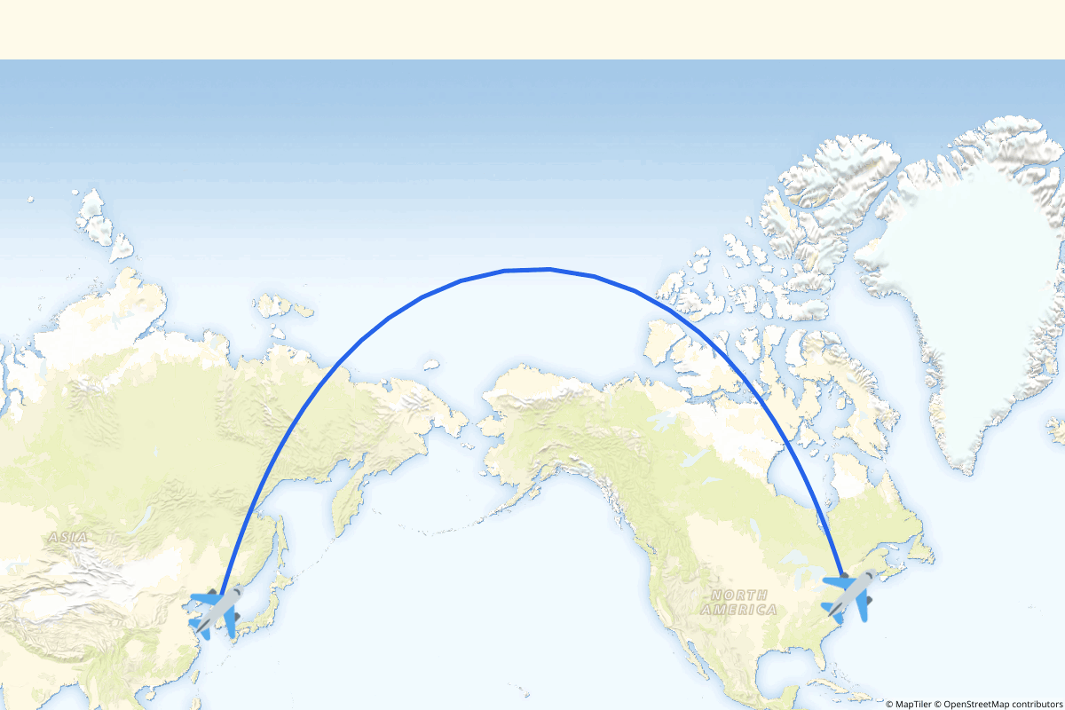 Map of the Newark to Seoul route