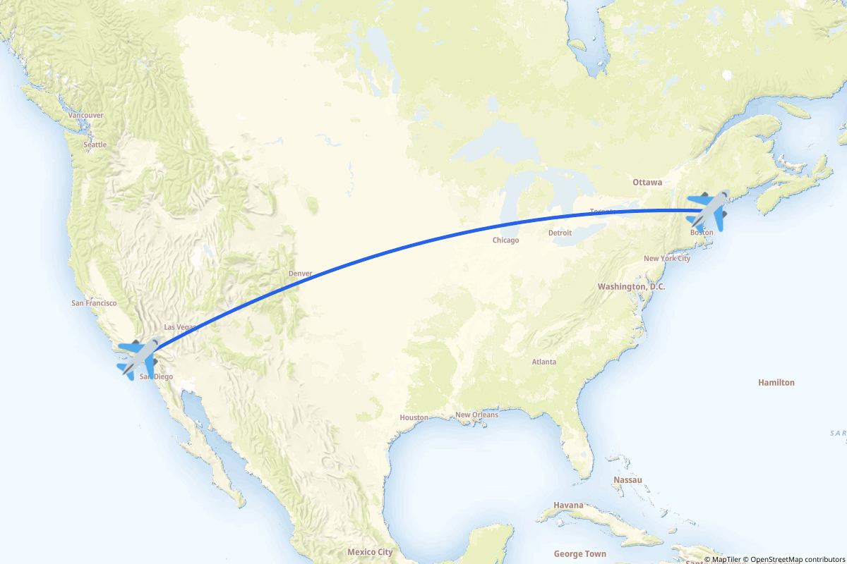 Map of the Los Angeles to Portland route