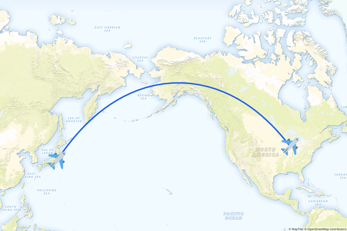Map of the Chicago to Narita route