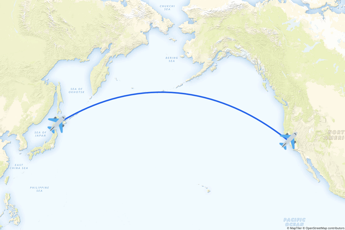 Map of the San Francisco to Sapporo route