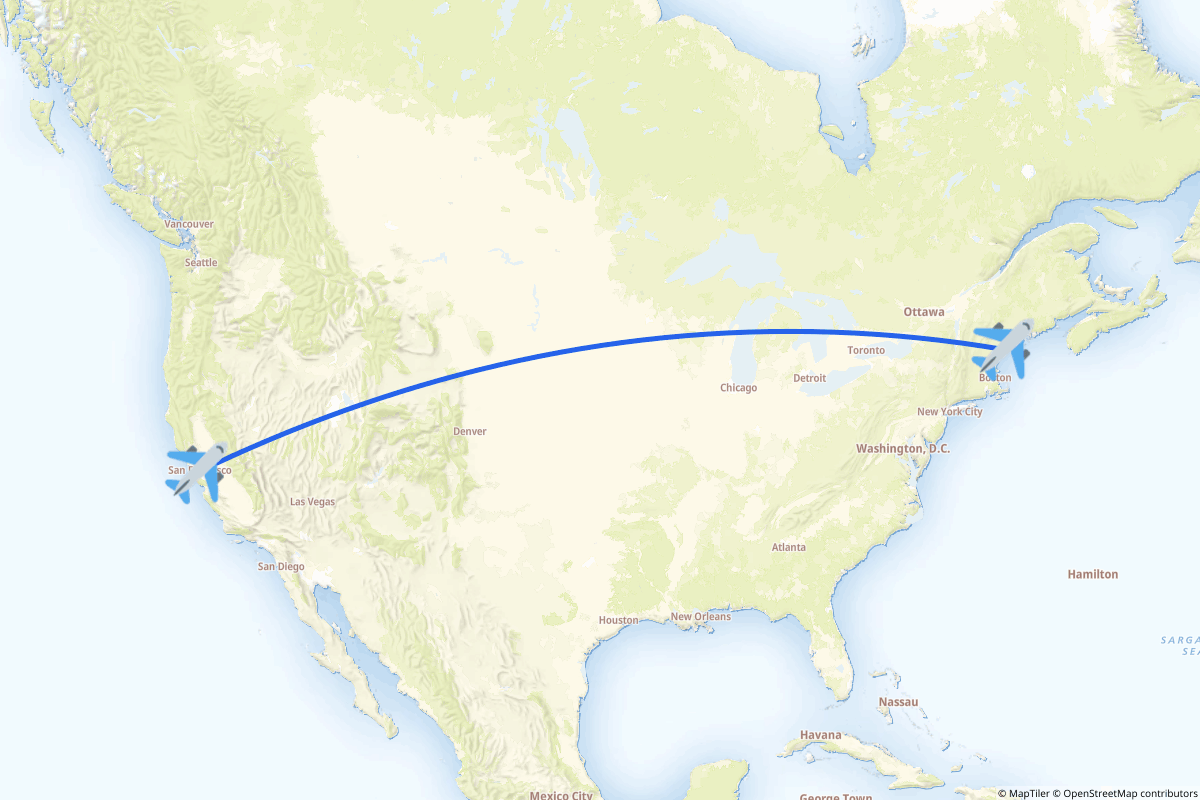 Map of the San Francisco to Portland route