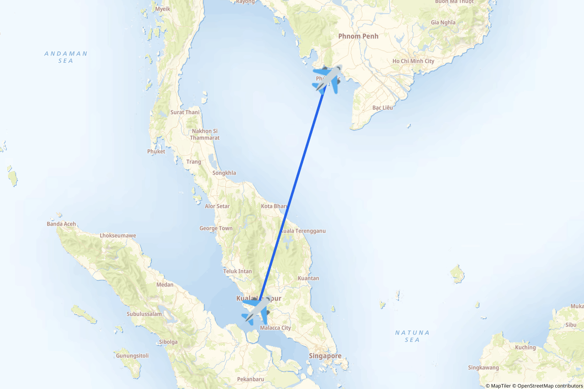 Map of the Phu Quoc Island to Sepang route
