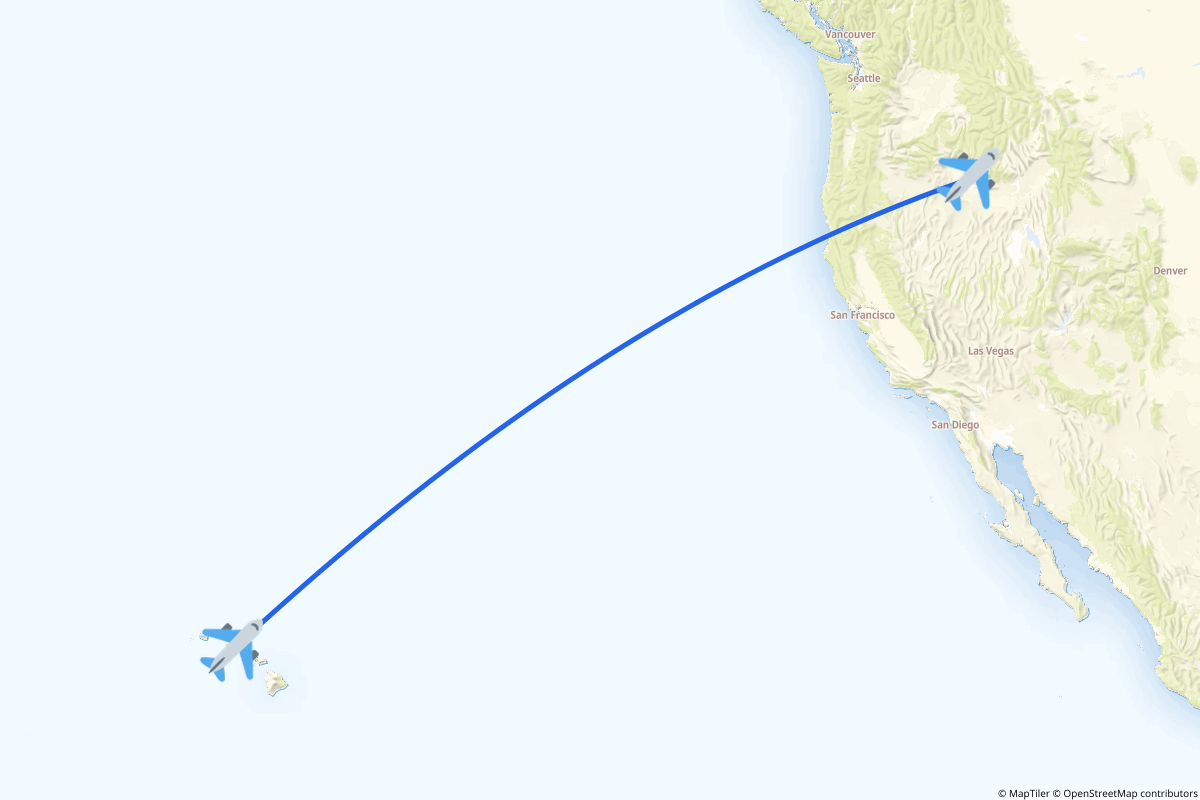 Map of the Honolulu, Oahu to Boise route