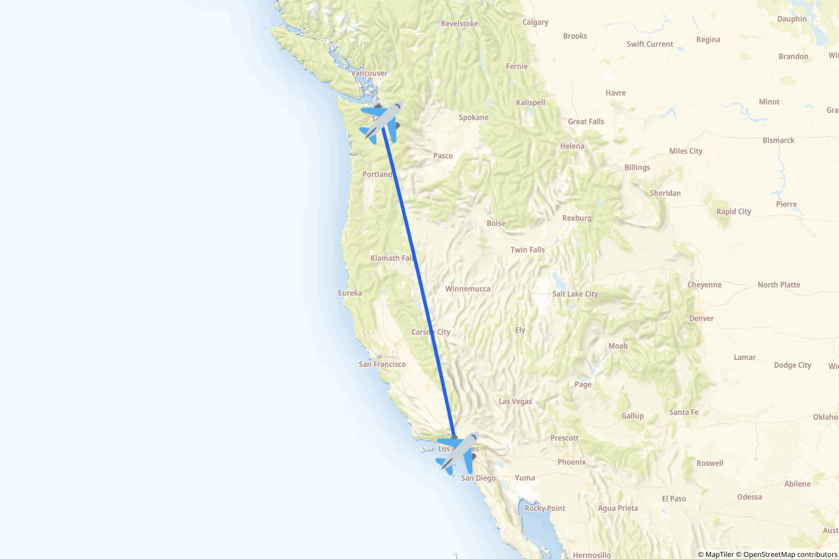 Map of the Long Beach to Seattle route