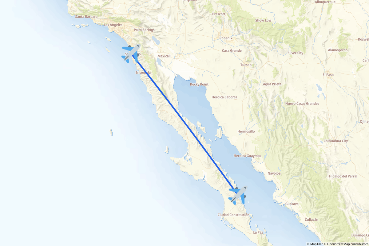 Map of the San Diego to Loreto route