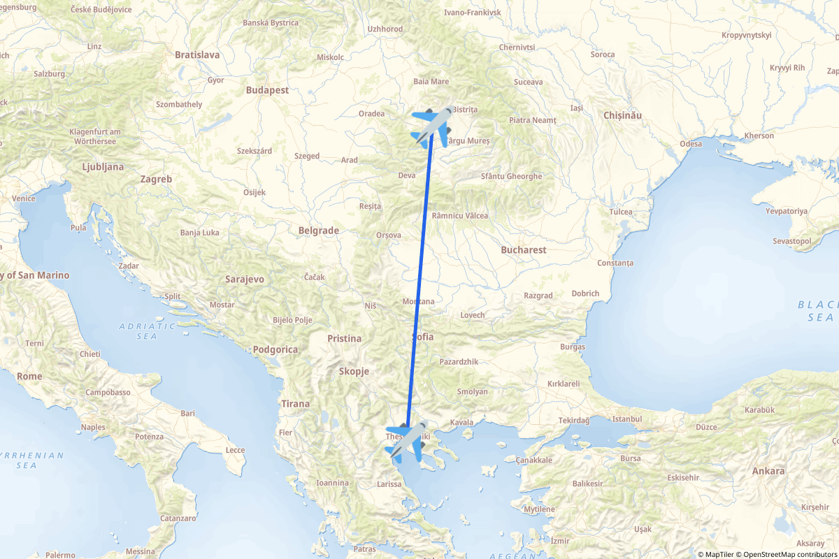 Map of the Cluj-Napoca to Thessaloniki route