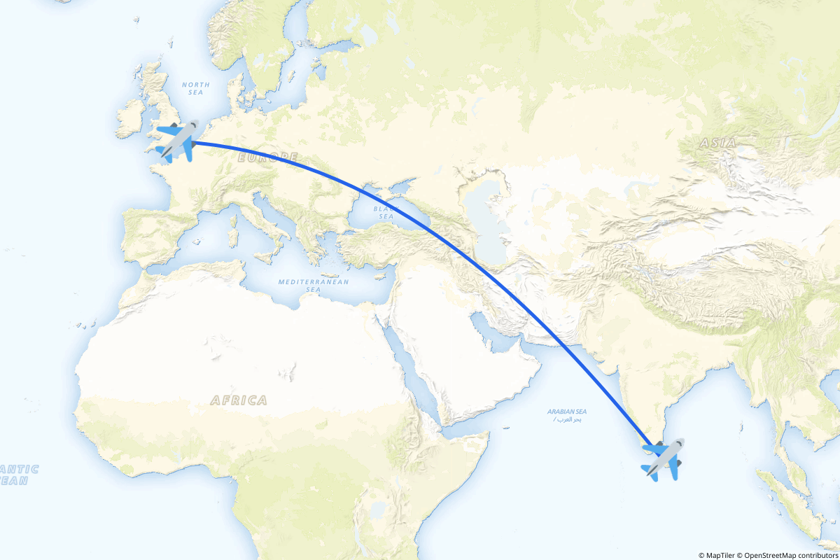 Map of the London to Colombo route