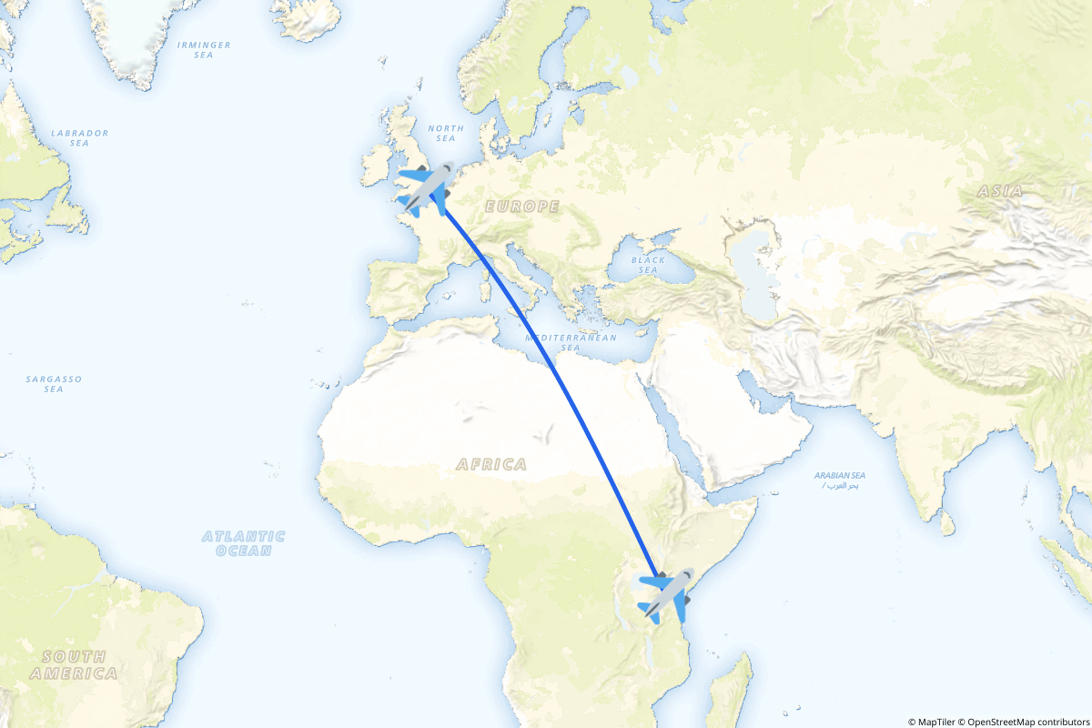 Map of the London to Arusha route