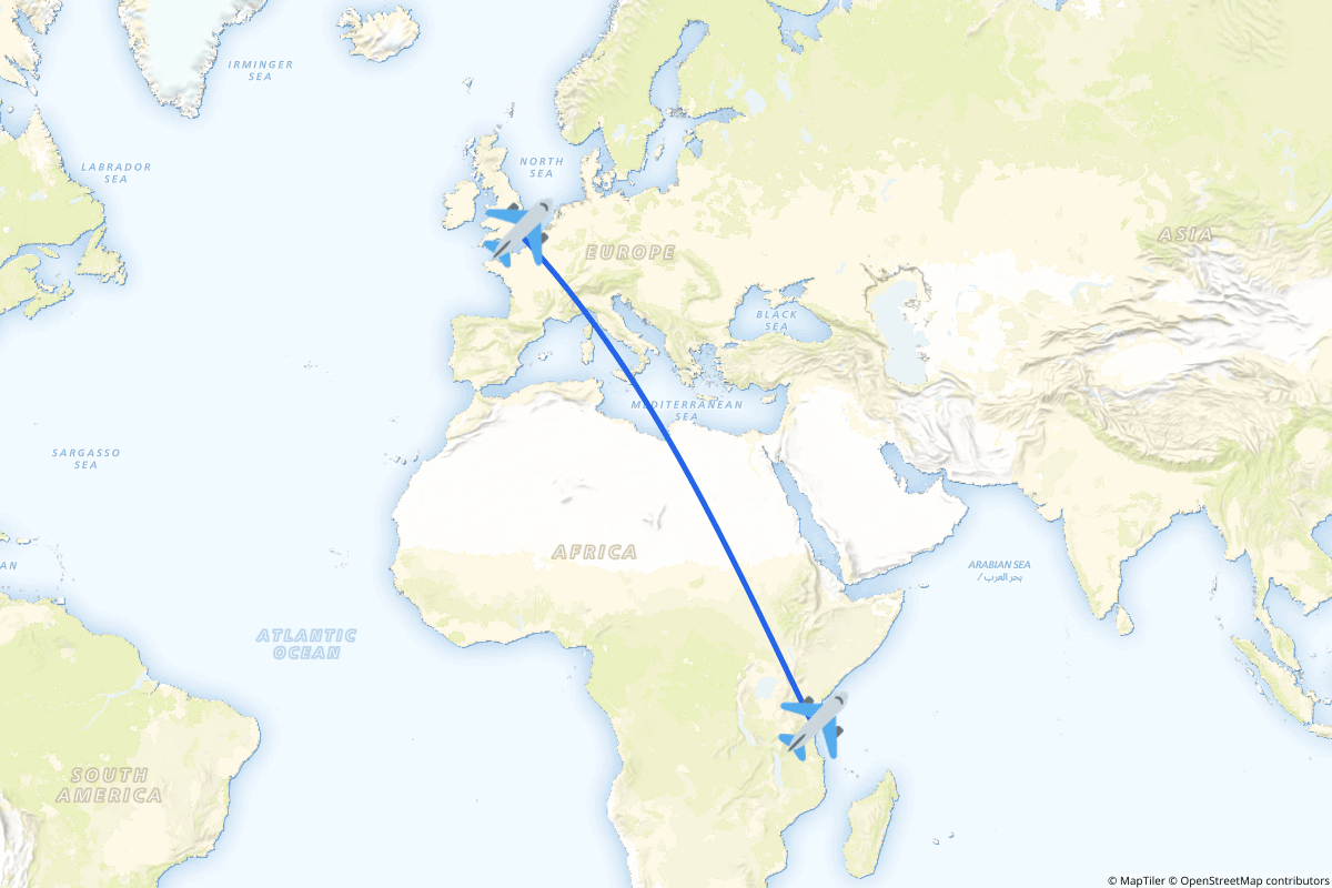 Map of the London to Zanzibar route