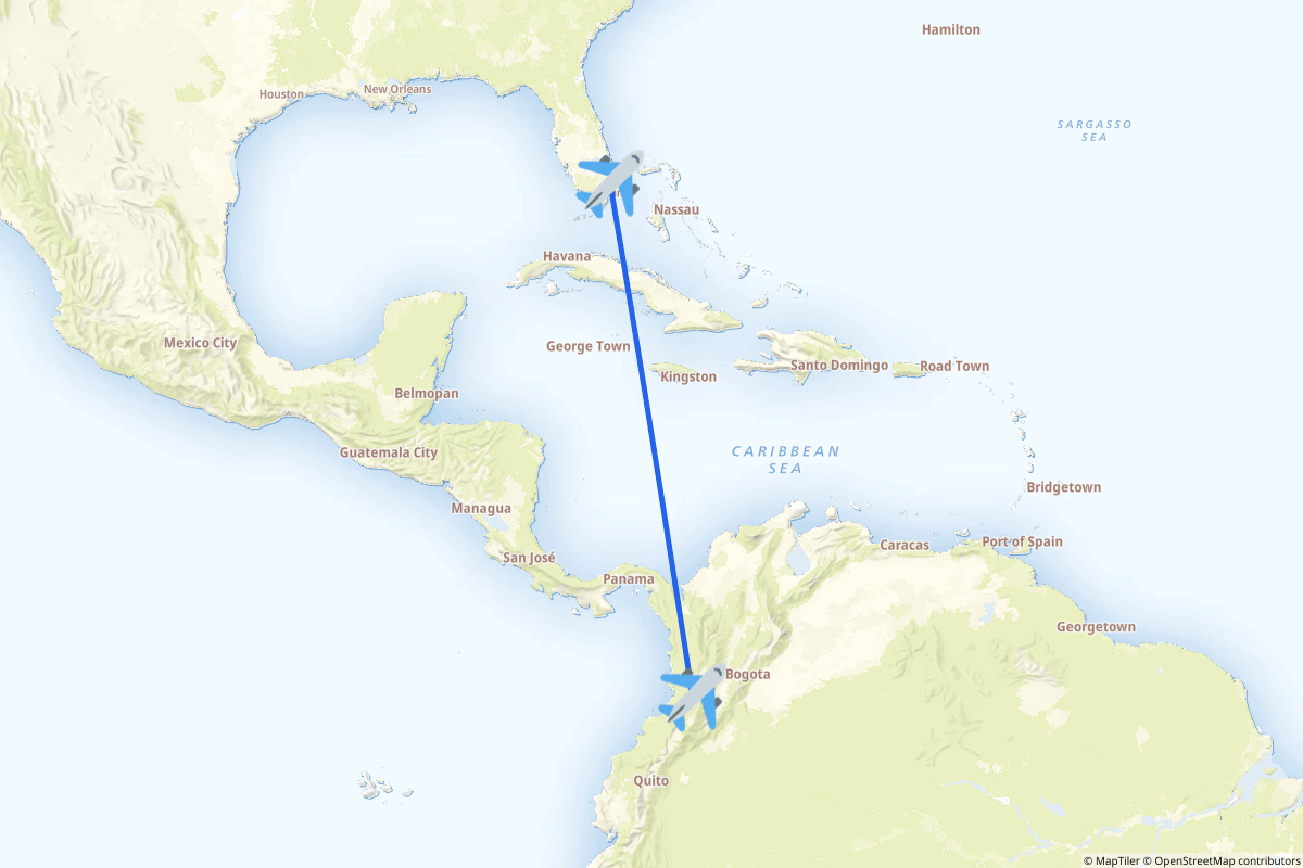 Map of the Fort Lauderdale to Cali route