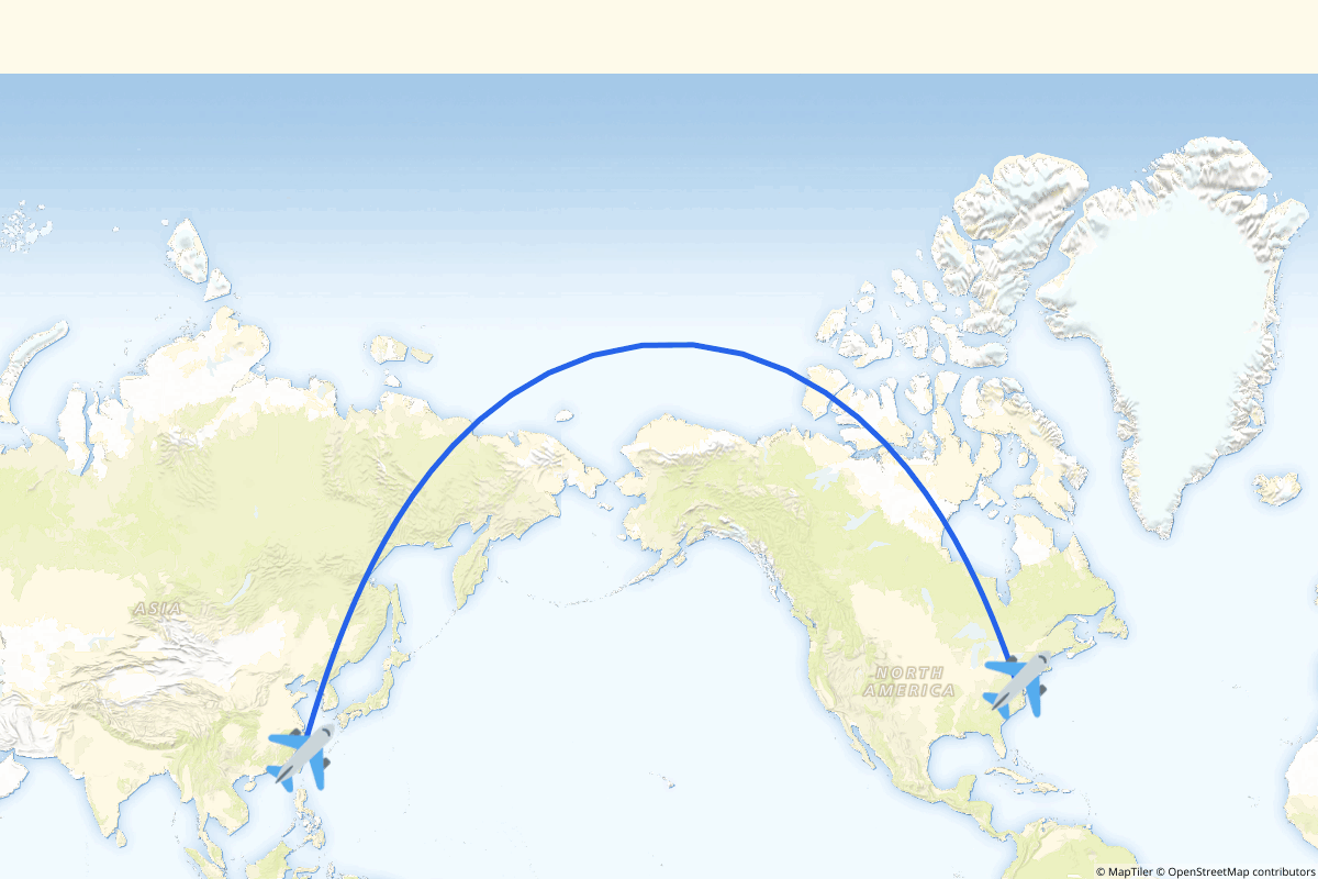 Map of the Taoyuan to Dulles route