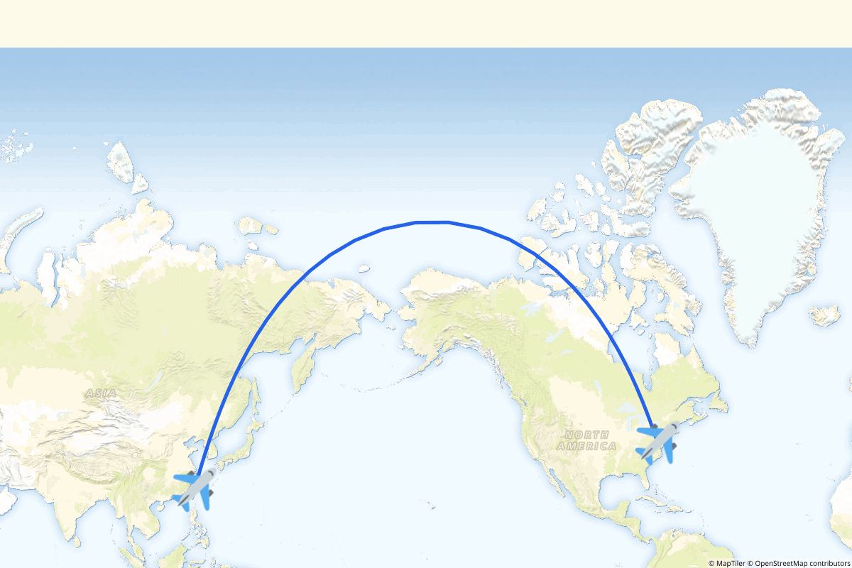 Map of the Taipei (Songshan) to Washington route