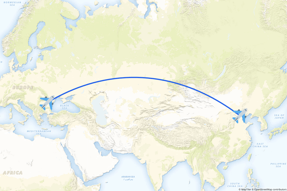 Map of the Beijing to Otopeni route