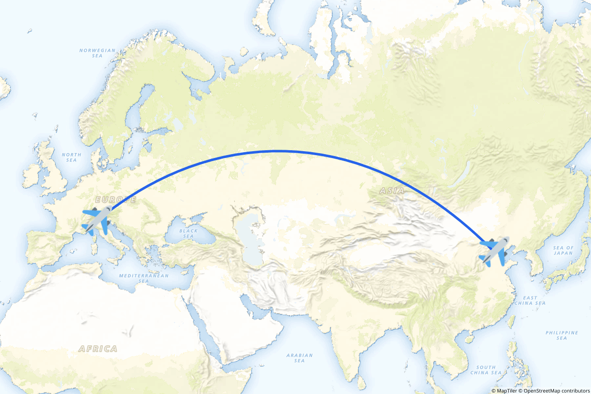 Map of the Beijing to Orio al Serio route