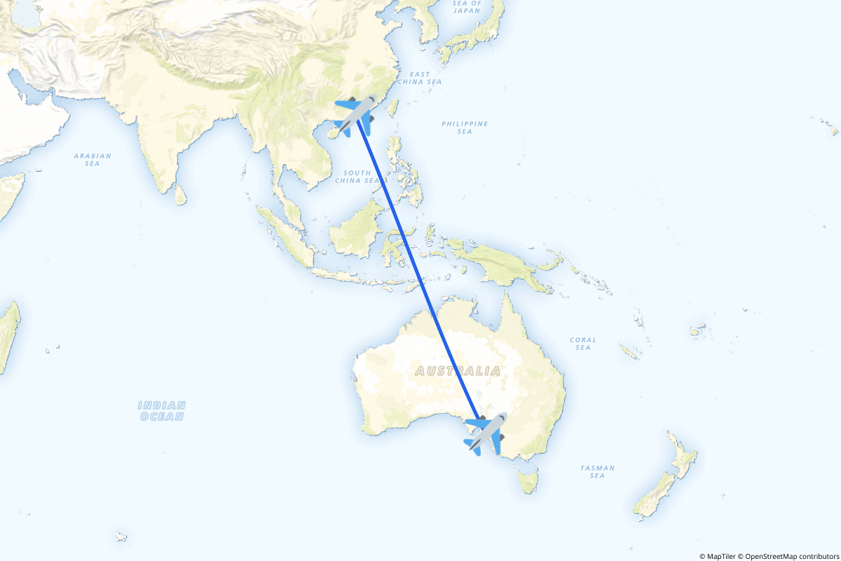 Map of the Hong Kong to Adelaide route