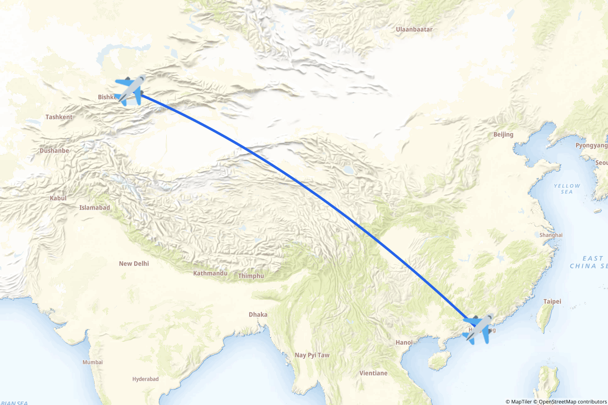 Map of the Hong Kong to Almaty route