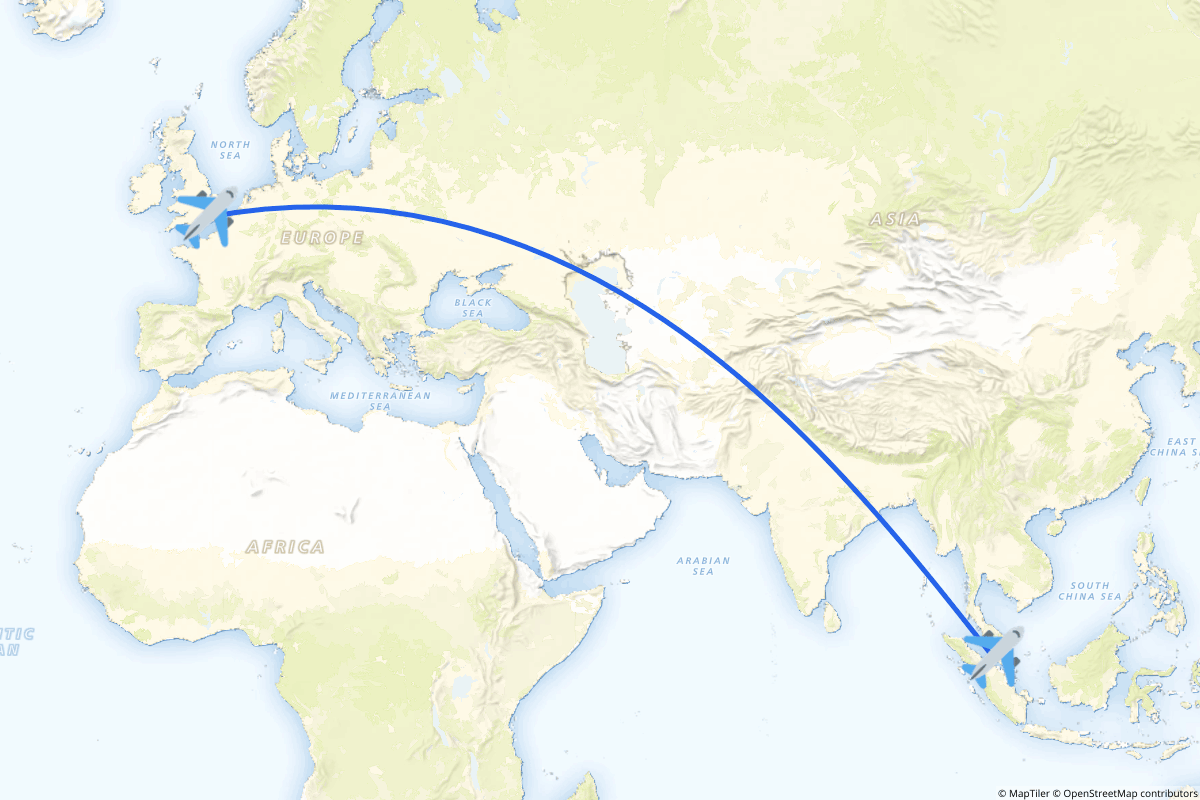 Map of the Sepang to London route