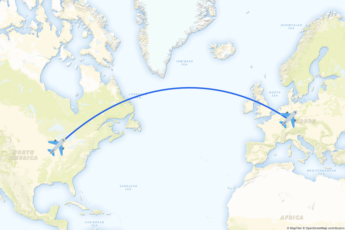 Map of the Frankfurt am Main to Chicago route