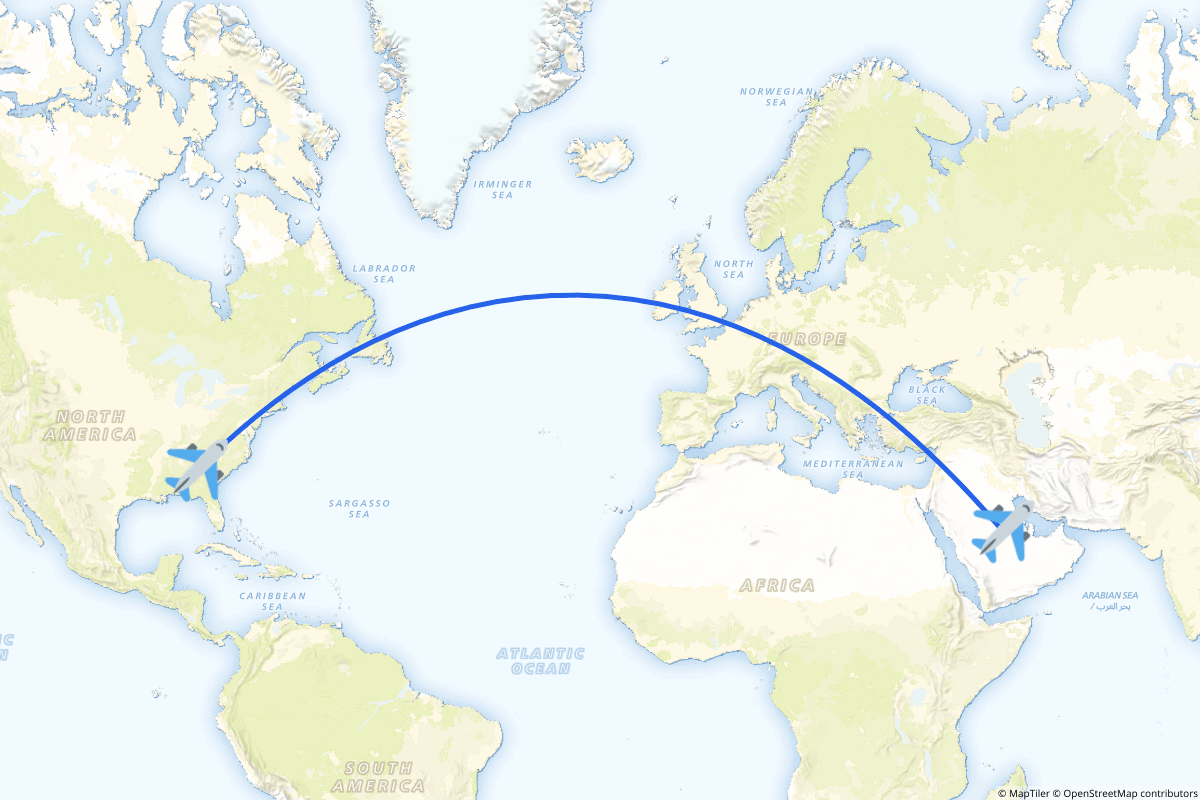 Map of the Atlanta to Riyadh route