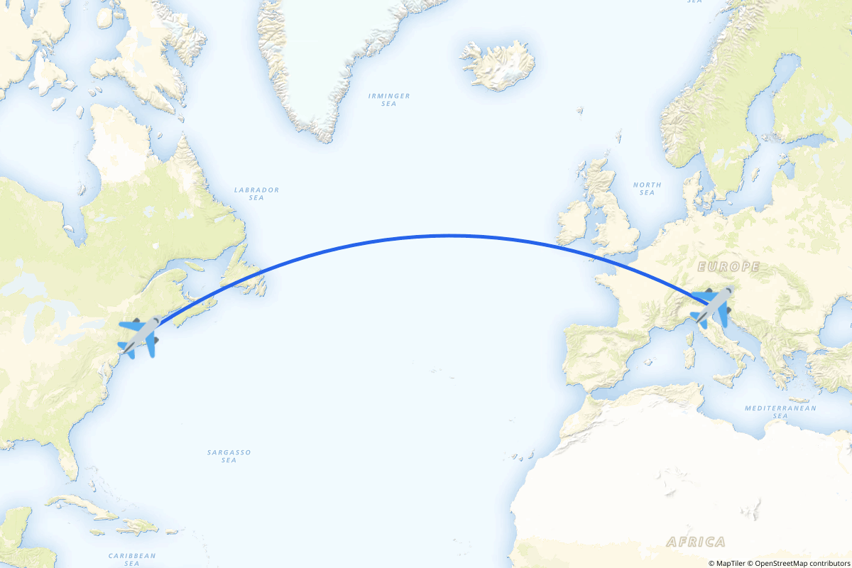 Map of the Boston to Venezia route