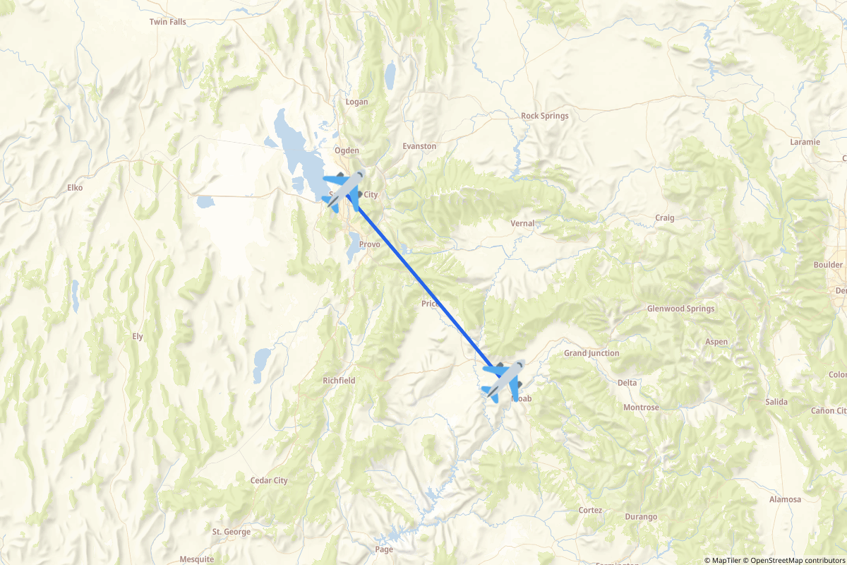 Map of the Moab to Salt Lake City route