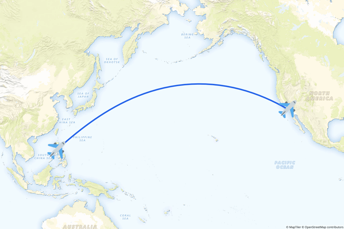 Map of the Los Angeles to Manila (Pasay) route
