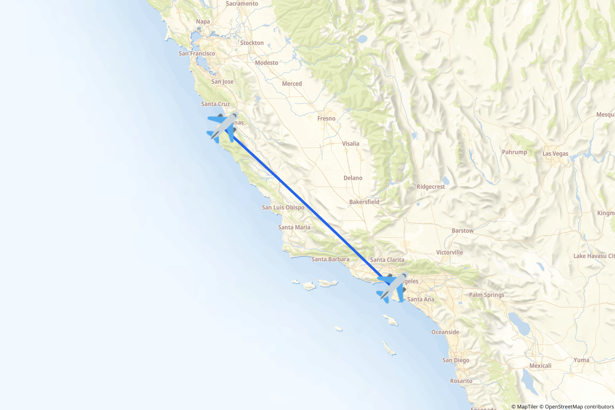 Map of the Los Angeles to Monterey route