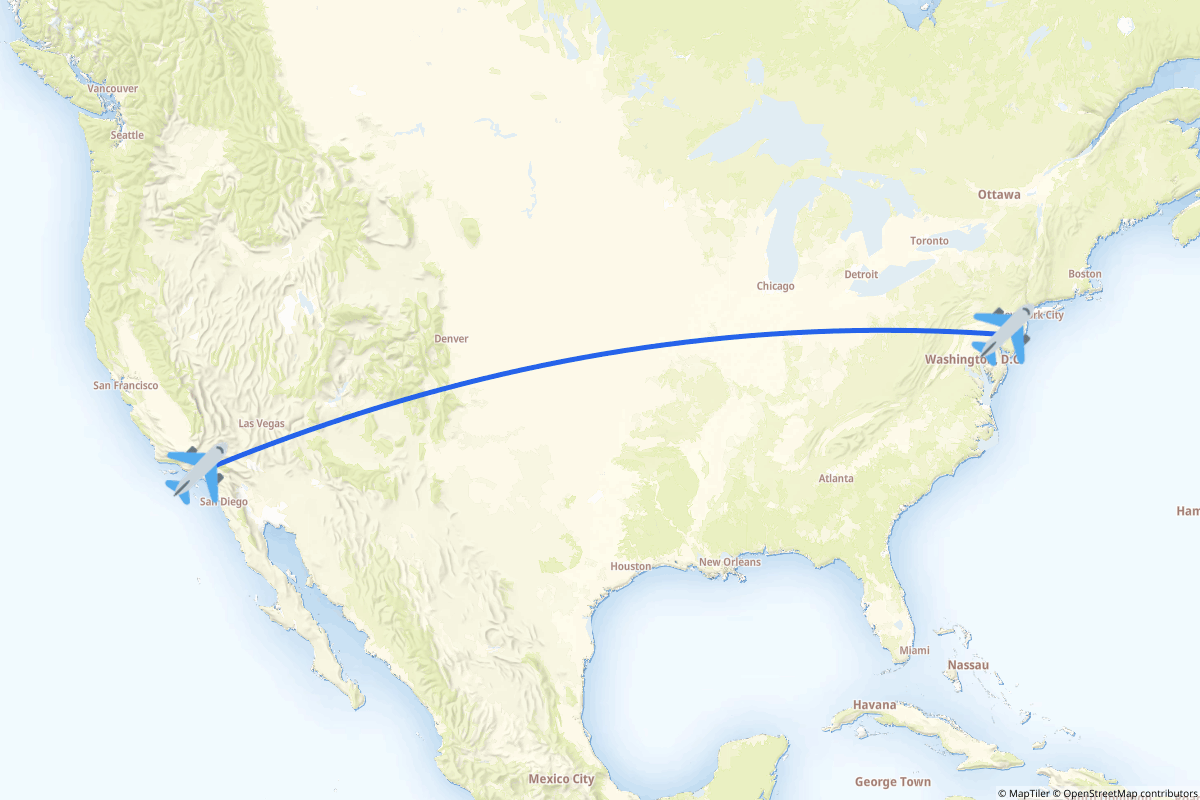 Map of the Los Angeles to Philadelphia route