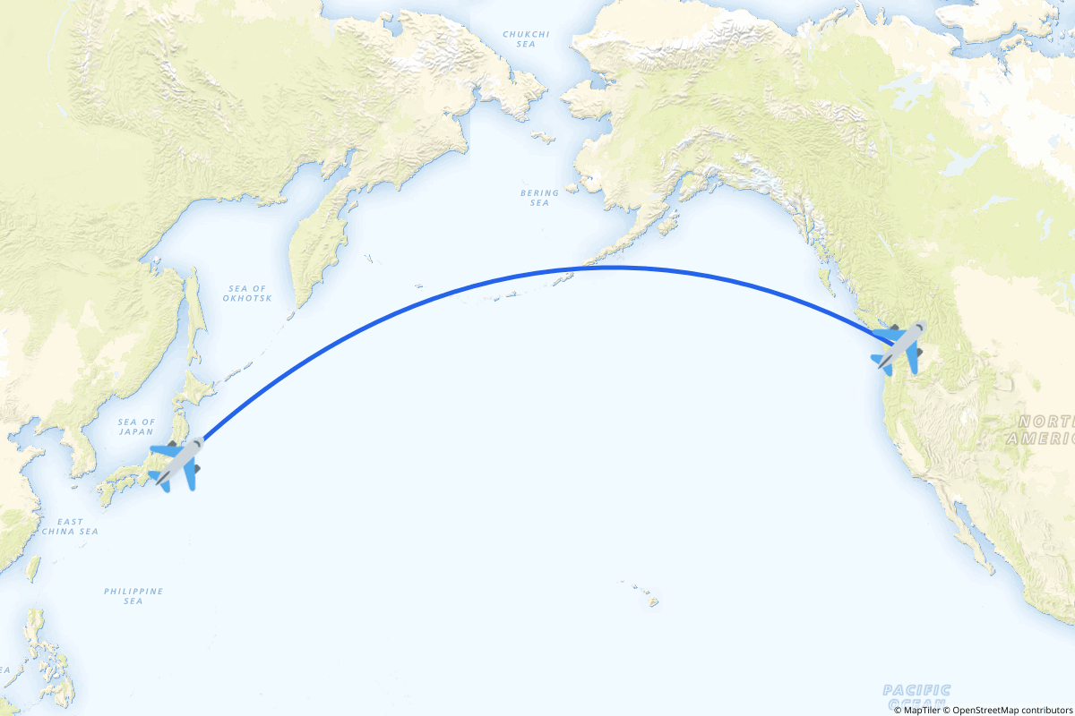 Map of the Seattle to Narita route