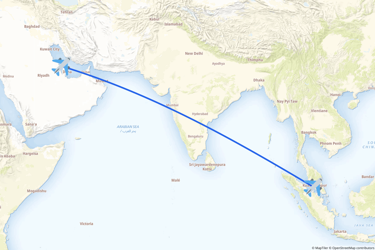 Map of the Manama to Sepang route