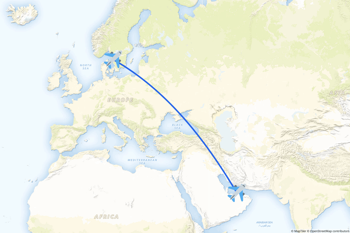 Map of the Abu Dhabi to Göteborg route