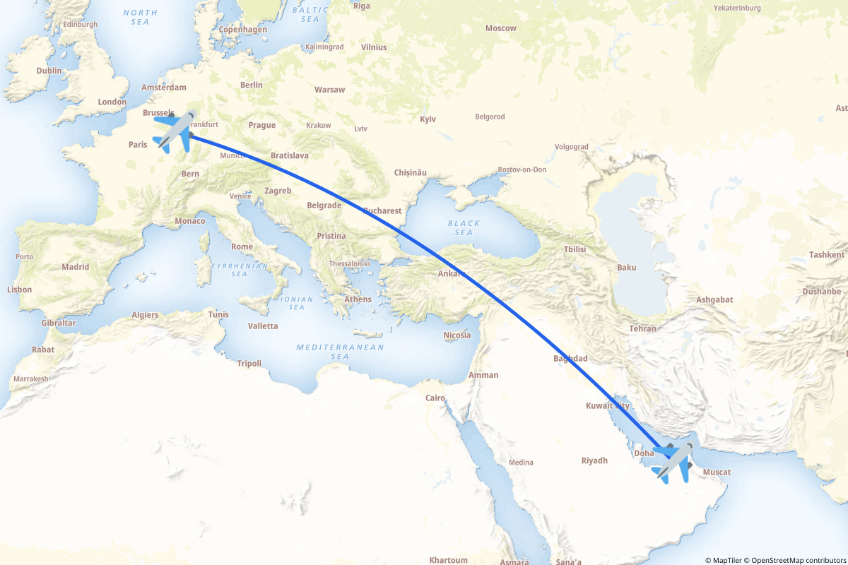 Map of the Abu Dhabi to Luxembourg route