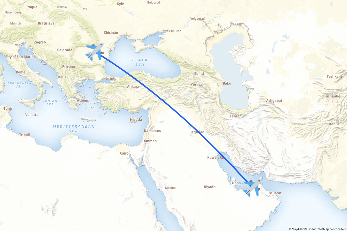 Map of the Abu Dhabi to Otopeni route