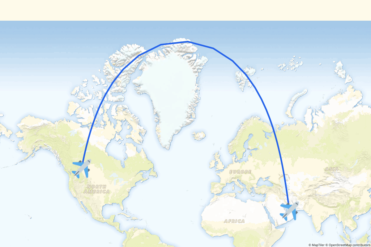 Map of the Abu Dhabi to Calgary route