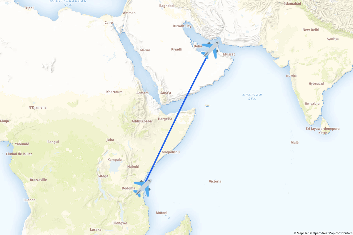 Map of the Abu Dhabi to Zanzibar route