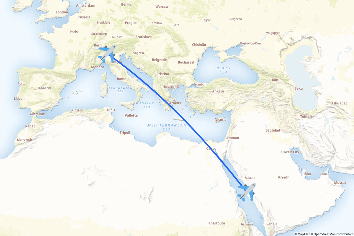 Map of the Jeddah to Orio al Serio route