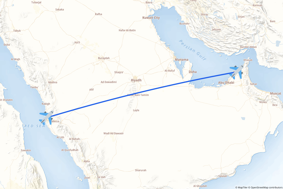 Map of the Jeddah to Dubai route