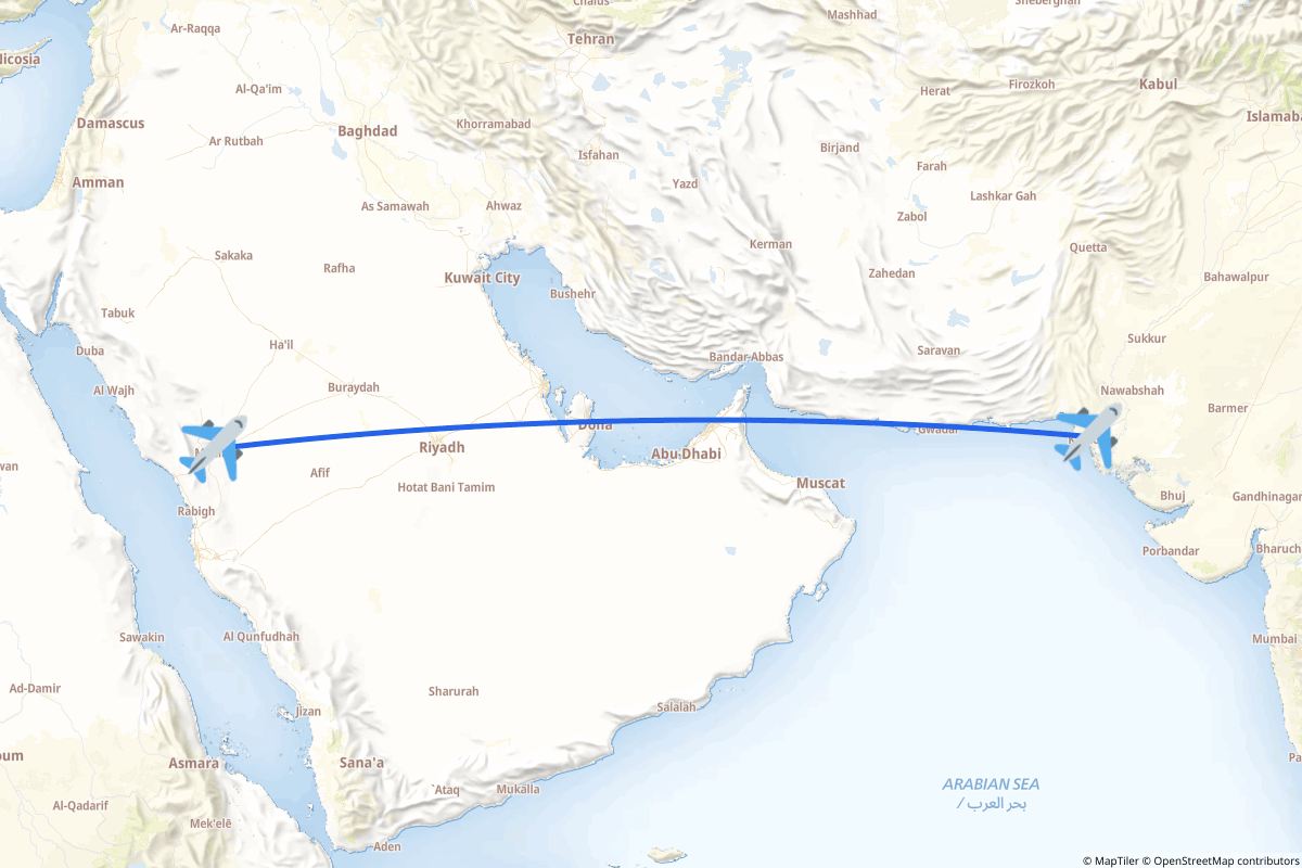 Map of the Medina to Karachi route