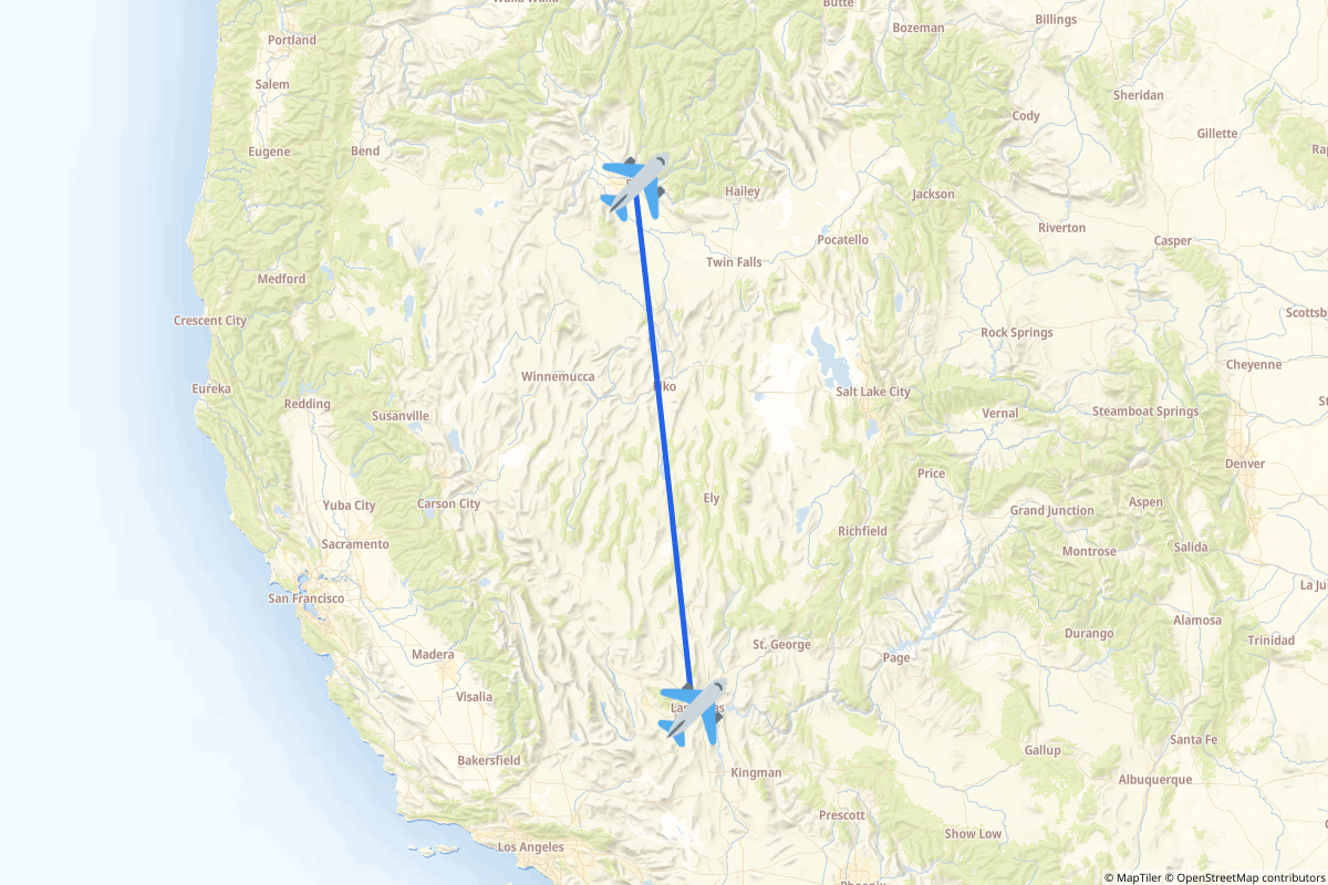 Map of the Boise to Las Vegas route