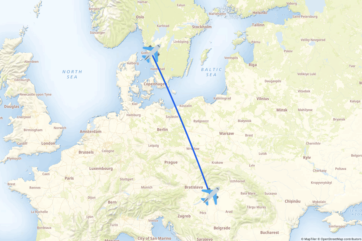 Map of the Göteborg to Budapest route