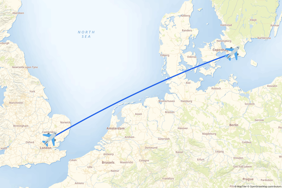 Map of the Malmö to London route