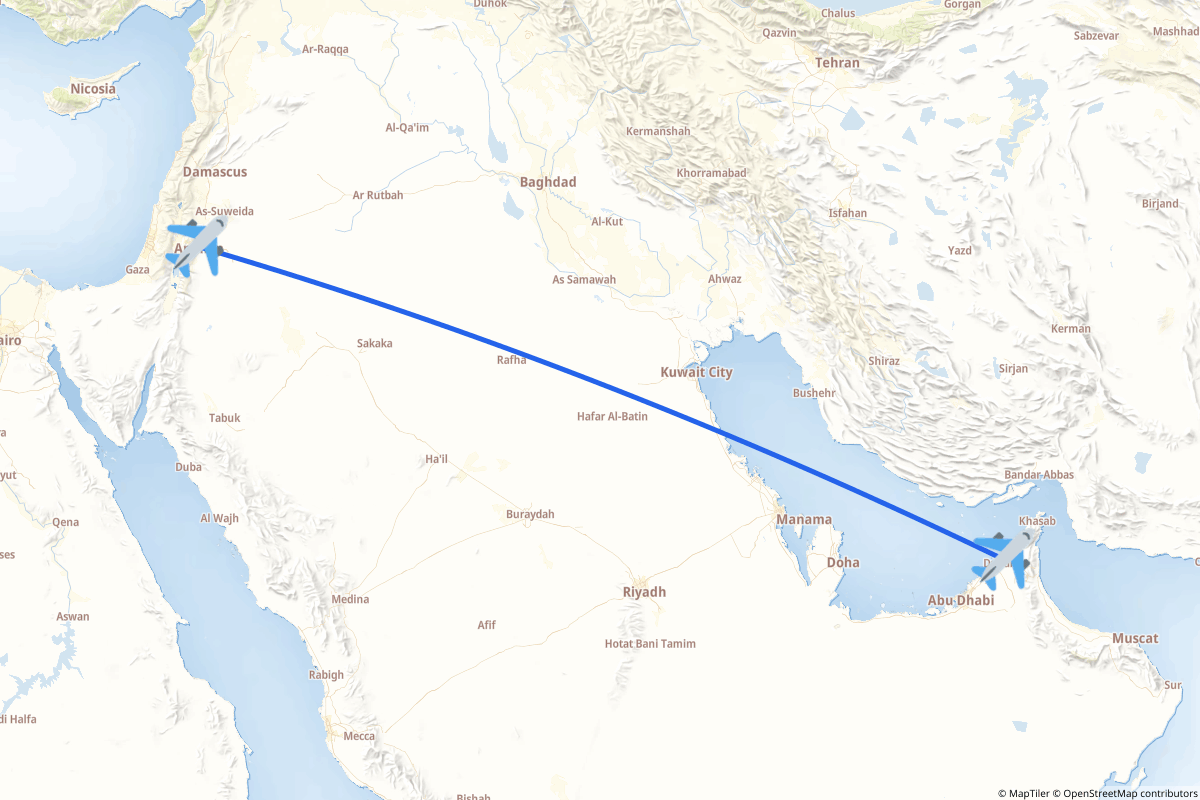 Map of the Sharjah to Amman route