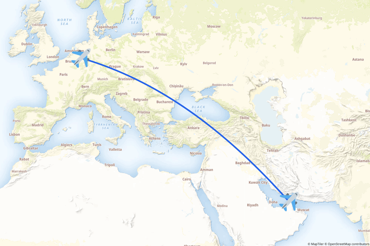 Map of the Sharjah to Düsseldorf route