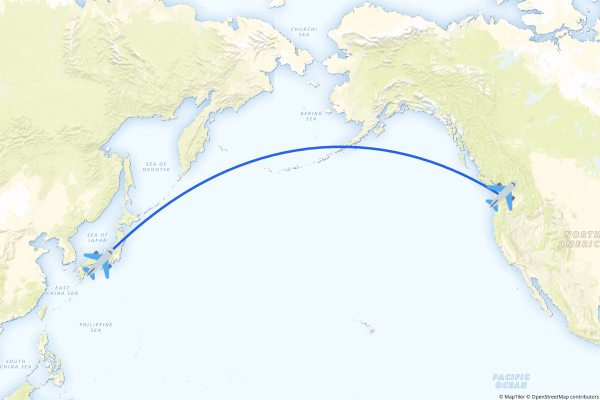 Map of the Seattle to Osaka route