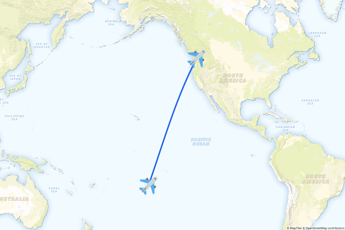 Map of the Seattle to Papeete route