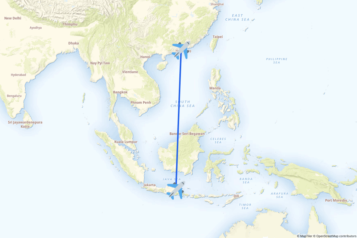 Map of the Hong Kong to Surabaya route
